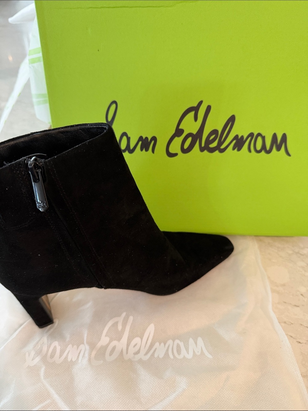 Sam Edelman Black Suede Pointed-Toe Ankle Booties